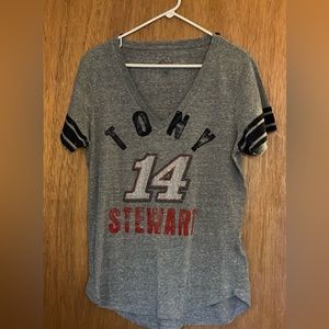 Woman’s Tony Stewart V Neck Distressed T 4her Carl Banks rhinestones 14  SZ 2XL